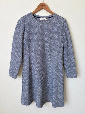 New Tory Burch Corinne Dress Womens Medium Ivory Midnight Navy Gemini Print M